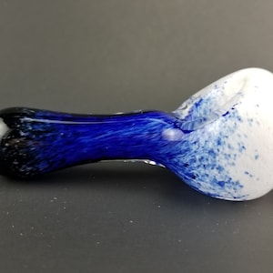 Midnight Themed Glass Pipe With Black, White, and Cobalt Blue