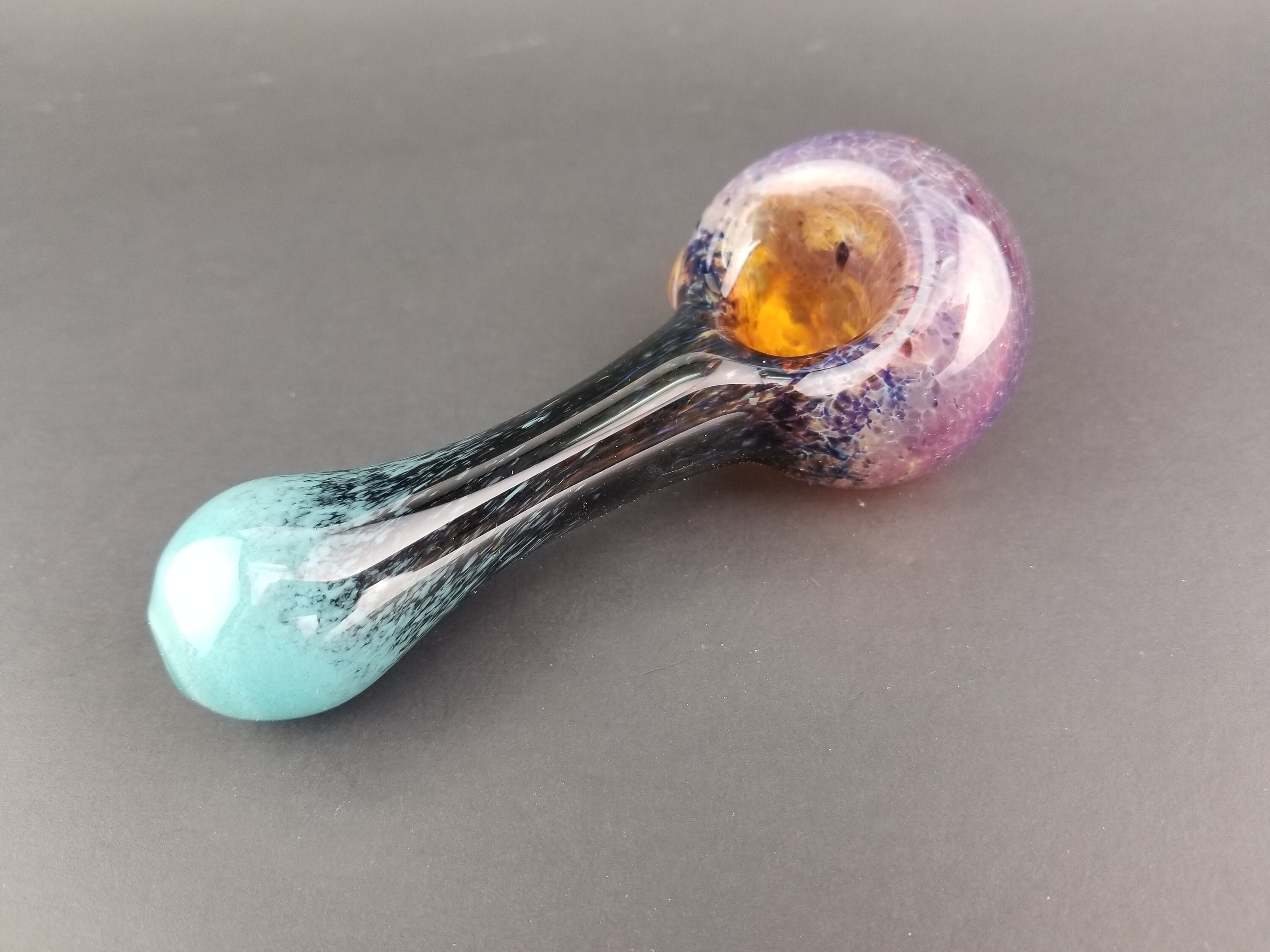 Teal Black and Orange Handmade Glass Sherlock Pipe Smoking 