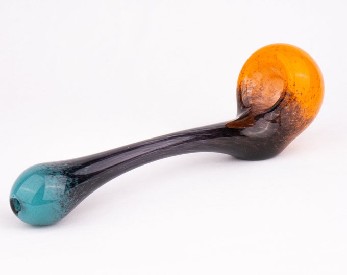 Featured listing image: Teal, Black, and Orange Glass Gandalf Sherlock Pipe