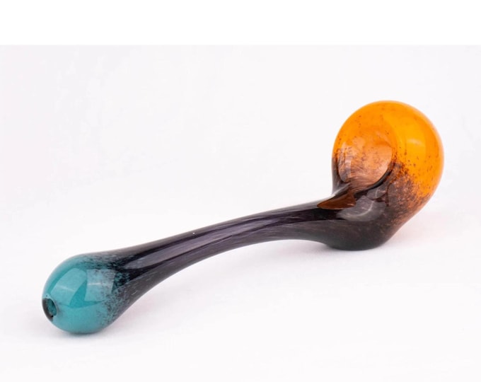 Featured listing image: Glass Gandalf pipe with teal, black, and orange