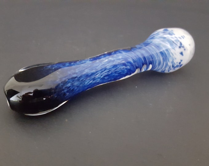 Featured listing image: Midnight Themed Black, Cobalt Blue, and White Glass Chillum Pipe, Glass Pipe, Tobacco Pipe, Smoking Pipes, Glass Pipes, One Hitter