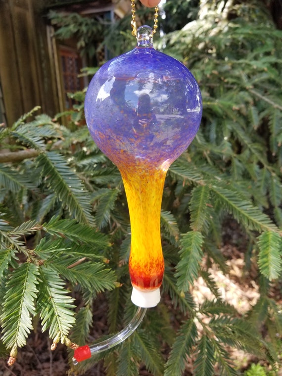 Hand Blown Glass Hummingbird Feeder Hyacinth Yellow And Etsy