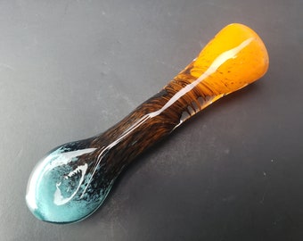 Teal, Black, and Orange Glass Chillum Tobacc Pipe