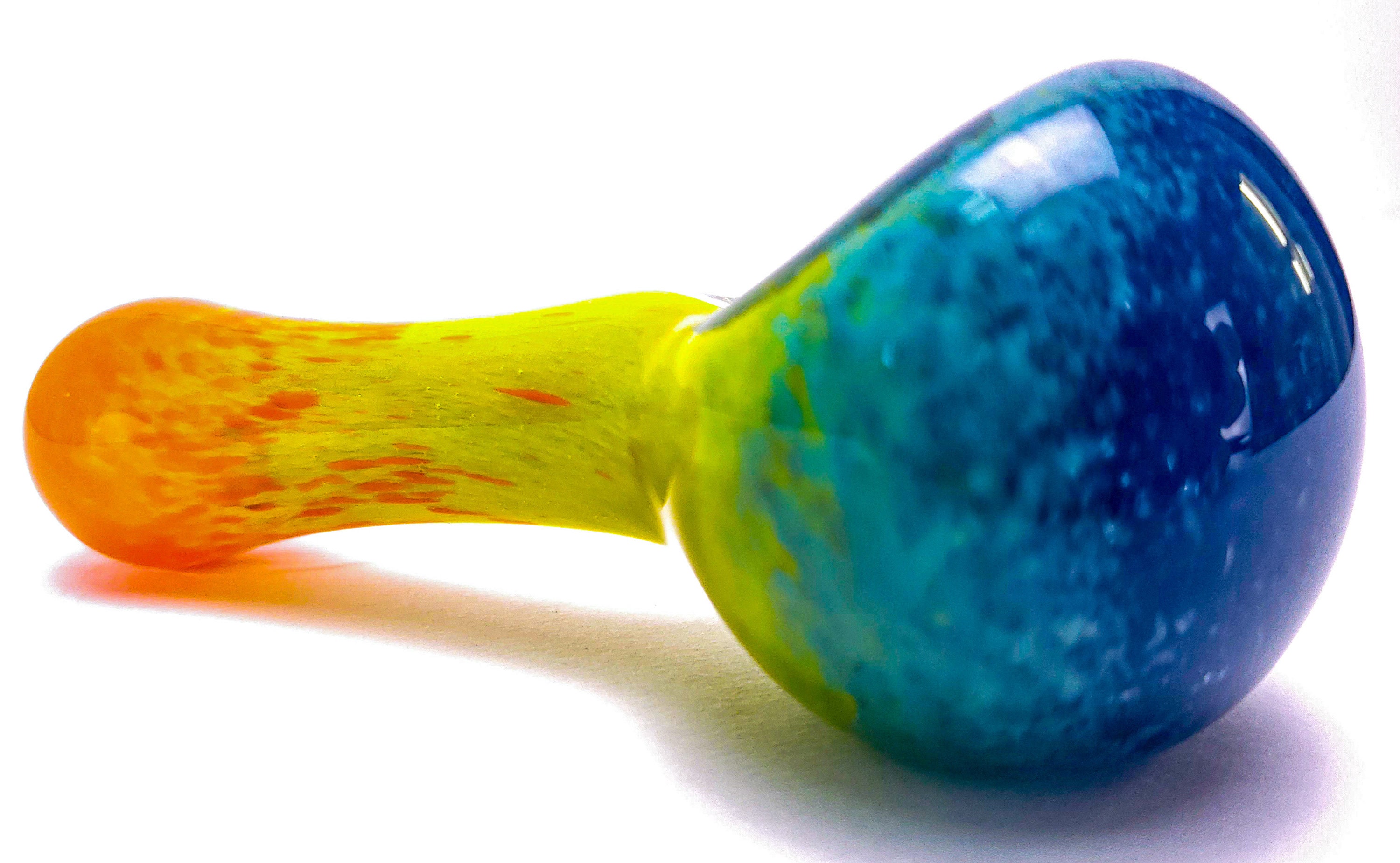 3.5 Yellow and Blue Striped Glass Smoking Pipe