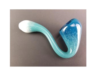 Glass Sherlock pipe, ocean themed with white, teal, and blue