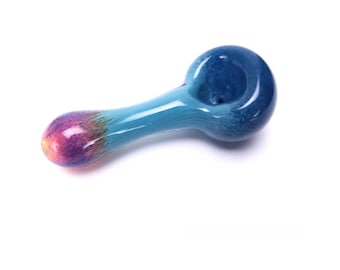 Mermaid themed glass pipe with amber purple, teal, and deep sea blue