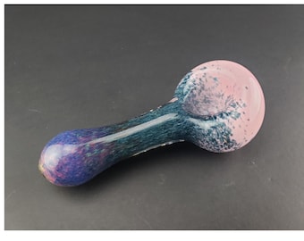 Pretty Girly Glass Pipe, smoking bowl, with amber purple, sparkly blue, and pink