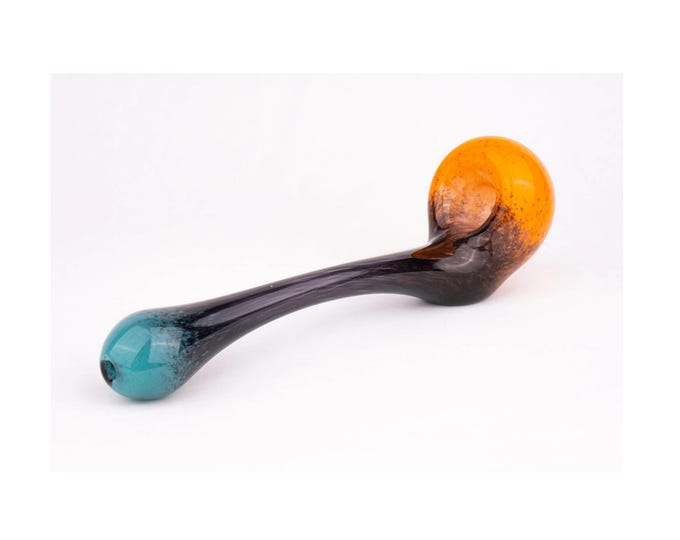 Featured listing image: Glass Gandalf pipe with teal, black, and orange