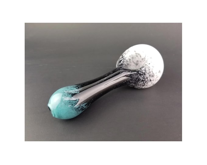 Featured listing image: Glass Pipe with teal, black and white