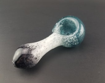 Black, White, and Sparkly Blue Handmade Glass Pipe