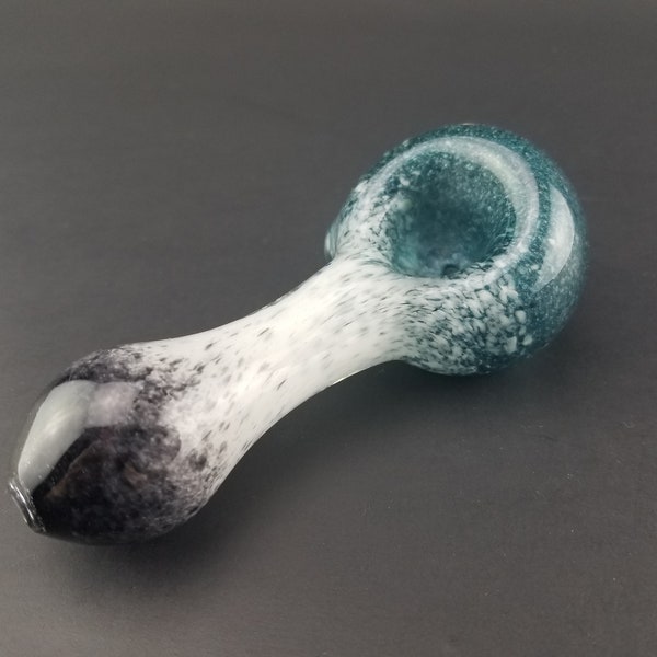 Black, White, and Sparkly Blue Handmade Glass Pipe