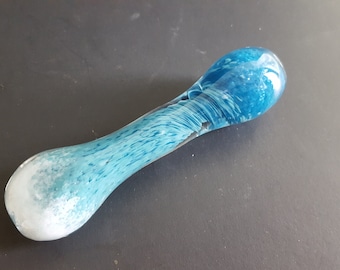 Ocean Themed Glass Chillum Pipe With White, Teal, and Blue