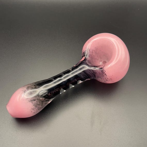Girly Pink Smoking Bowl, Glass Pipe with Twisted Black Stem
