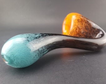 Teal, Black, and Orange Handmade Glass Sherlock Pipe
