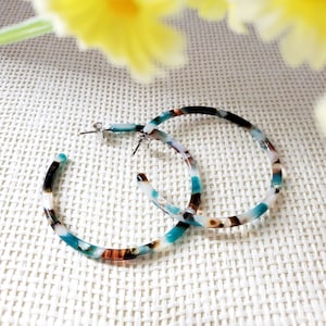 Emma Teal Turquoise Green Hoop Earrings, Tortoise Earrings, Tortoise Shell Earrings, Tortoise Shell Hoop Earrings, Tortoise Hoop Earrings