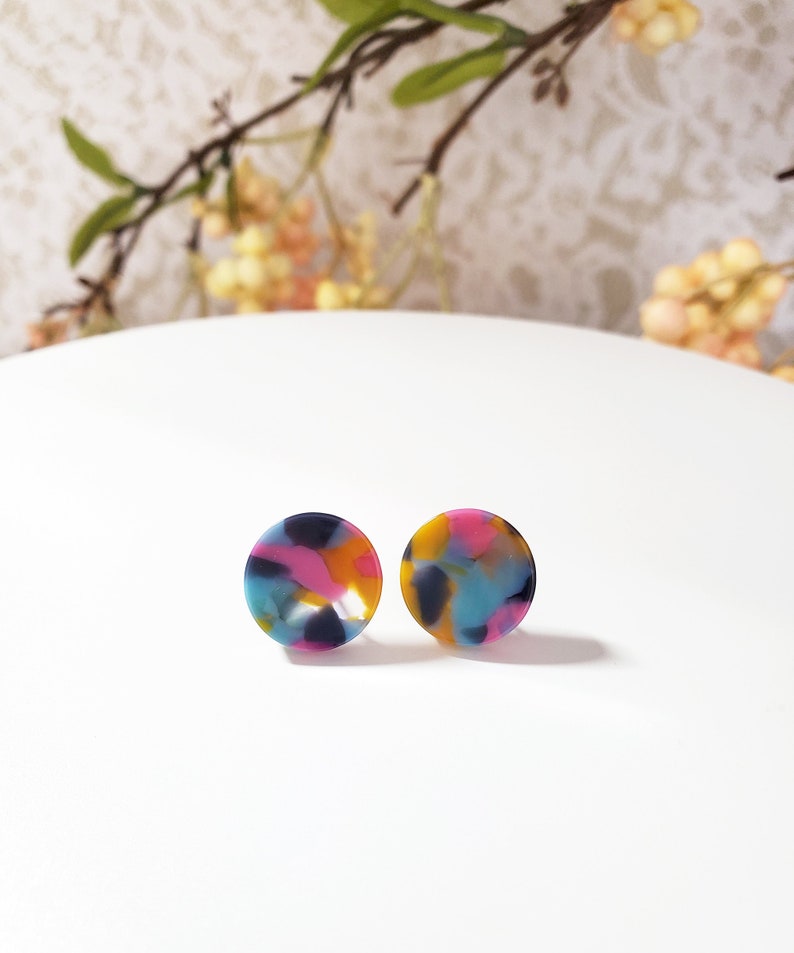 Hannah Post Earrings Circle Earrings Tortoise Round Post Etsy