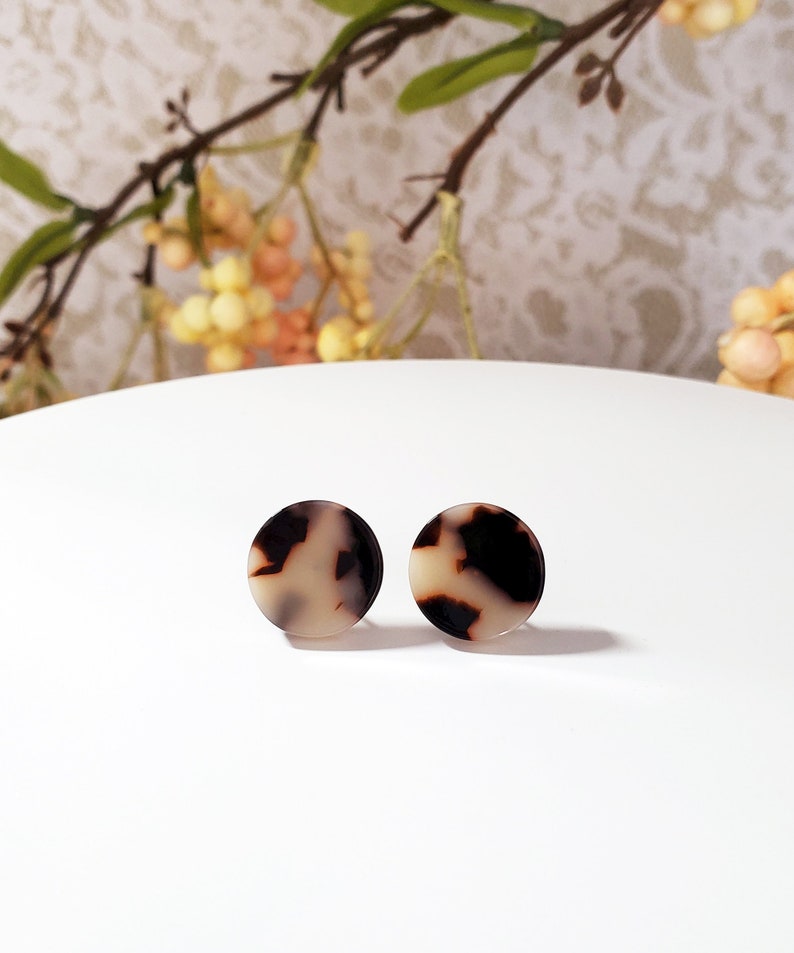 Hannah Post Earrings Circle Earrings Tortoise Round Post Etsy