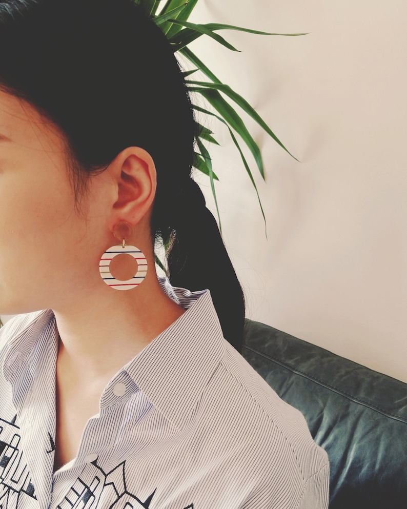 Resin Statement Earring Acetate Dangle Earrings 2019 Spring Summer Limited Edition Carly Nautical Multi Color Striped Circle Drop Earrings