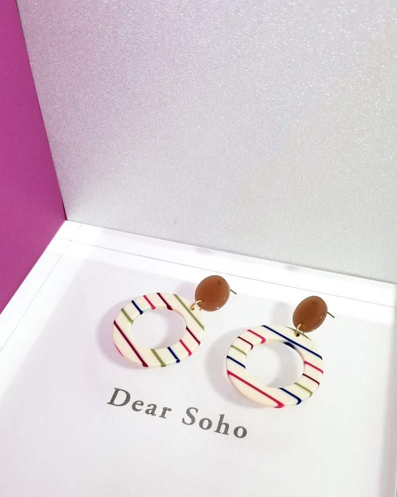 Resin Statement Earring Acetate Dangle Earrings 2019 Spring Summer Limited Edition Carly Nautical Multi Color Striped Circle Drop Earrings