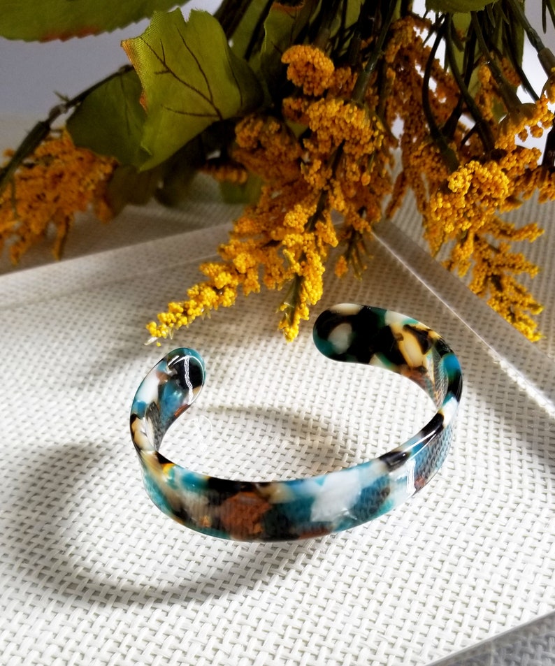 Zara Teal Turquoise Green Cuff Bracelet Minimalist Tortoise Etsy