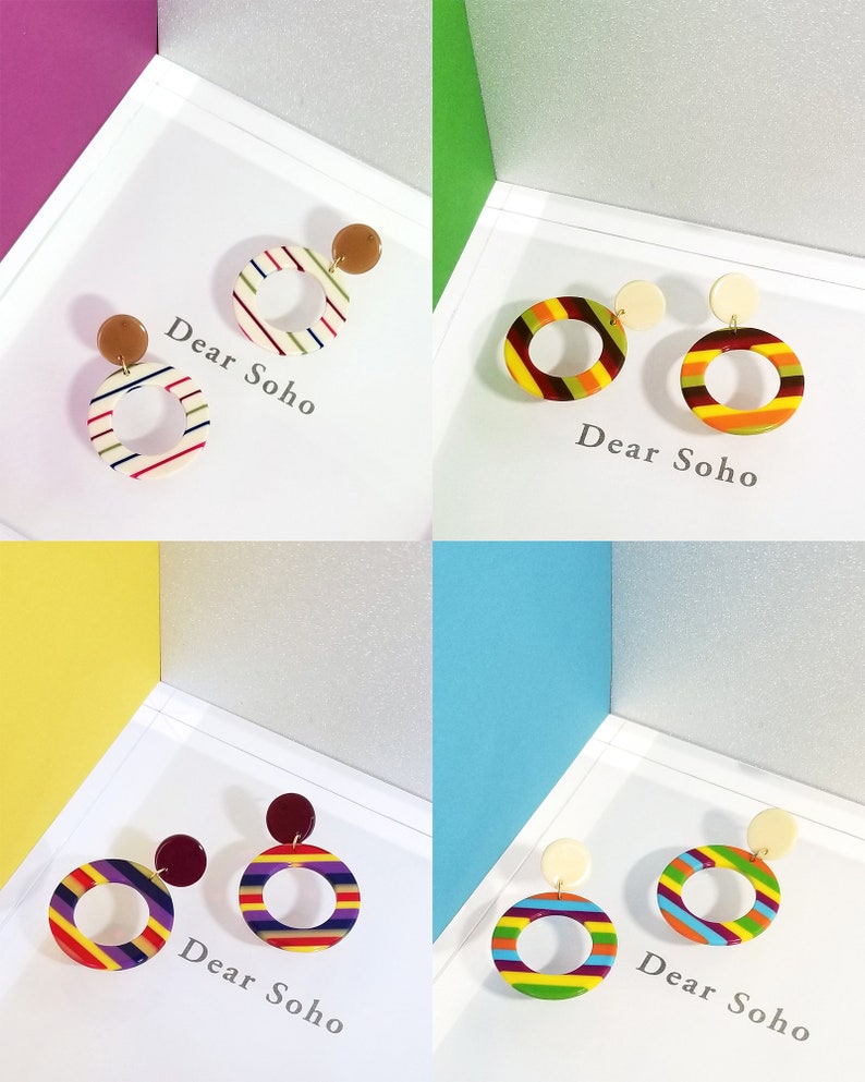 Resin Statement Earring Acetate Dangle Earrings 2019 Spring Summer Limited Edition Carly Nautical Multi Color Striped Circle Drop Earrings