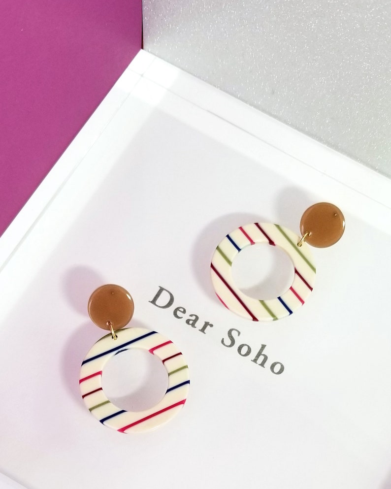 Resin Statement Earring Acetate Dangle Earrings 2019 Spring Summer Limited Edition Carly Nautical Multi Color Striped Circle Drop Earrings