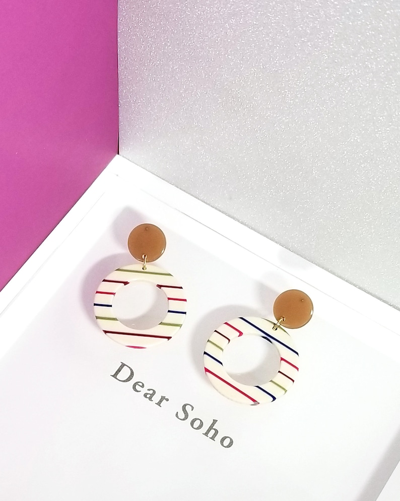 Resin Statement Earring Acetate Dangle Earrings 2019 Spring Summer Limited Edition Carly Nautical Multi Color Striped Circle Drop Earrings