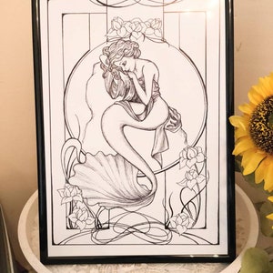 A4 Fine Art Print - Art Nouveau Mermaid - Artwork