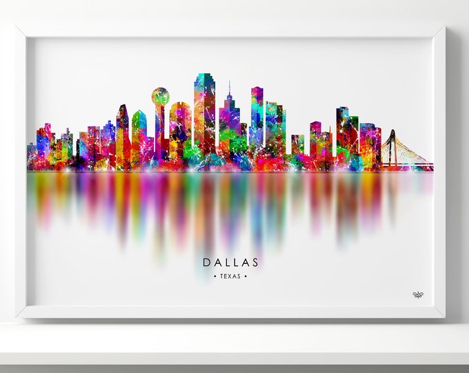 Dallas Texas Skyline Poster Abstract Colorful Cityscape Print, Housewarming Gift Wall art | Personalized Couples Anniversary Gift Home Décor