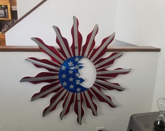 Metal wall art sun decor american flag Large outdoor sun / metal wall hang custom design garage Patriotic  wall sculpture handmade usa sun