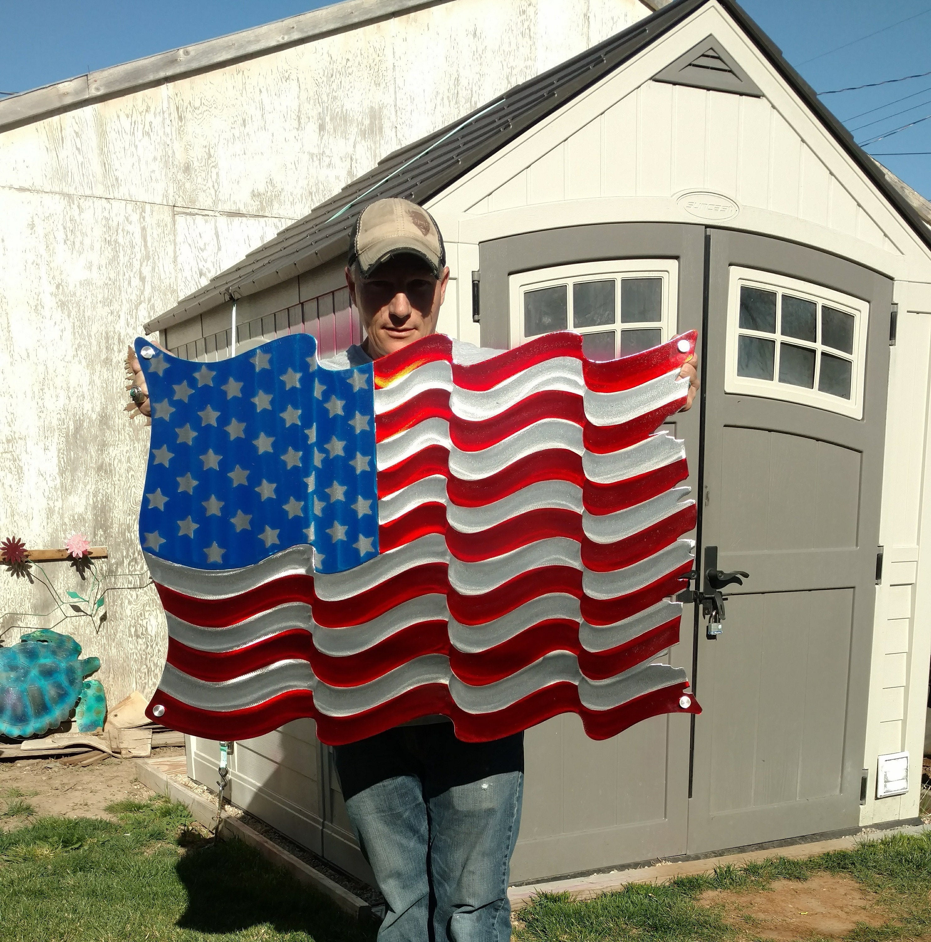 Metal Art Home Decor Thin Blue Line Metal American Flag Yard Stake