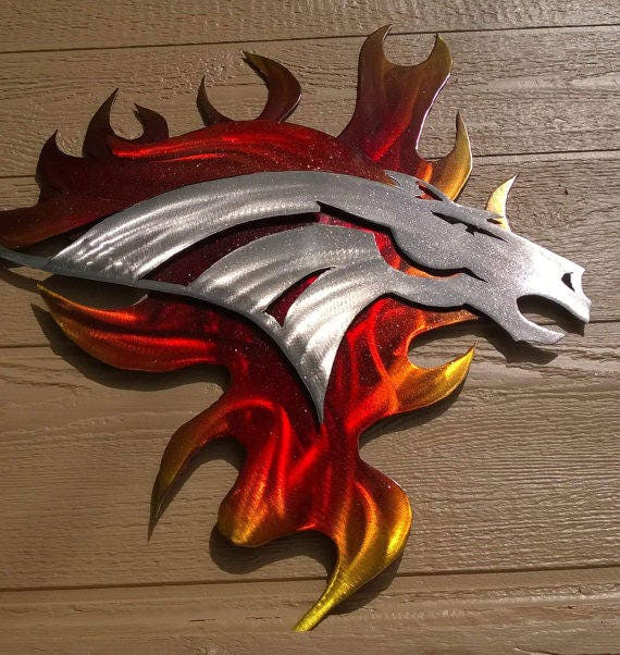 Denver Broncos Home Decor Plasma Cut Bronco Handmade Wall Art Colorado Hanging Football Man Cave Sign