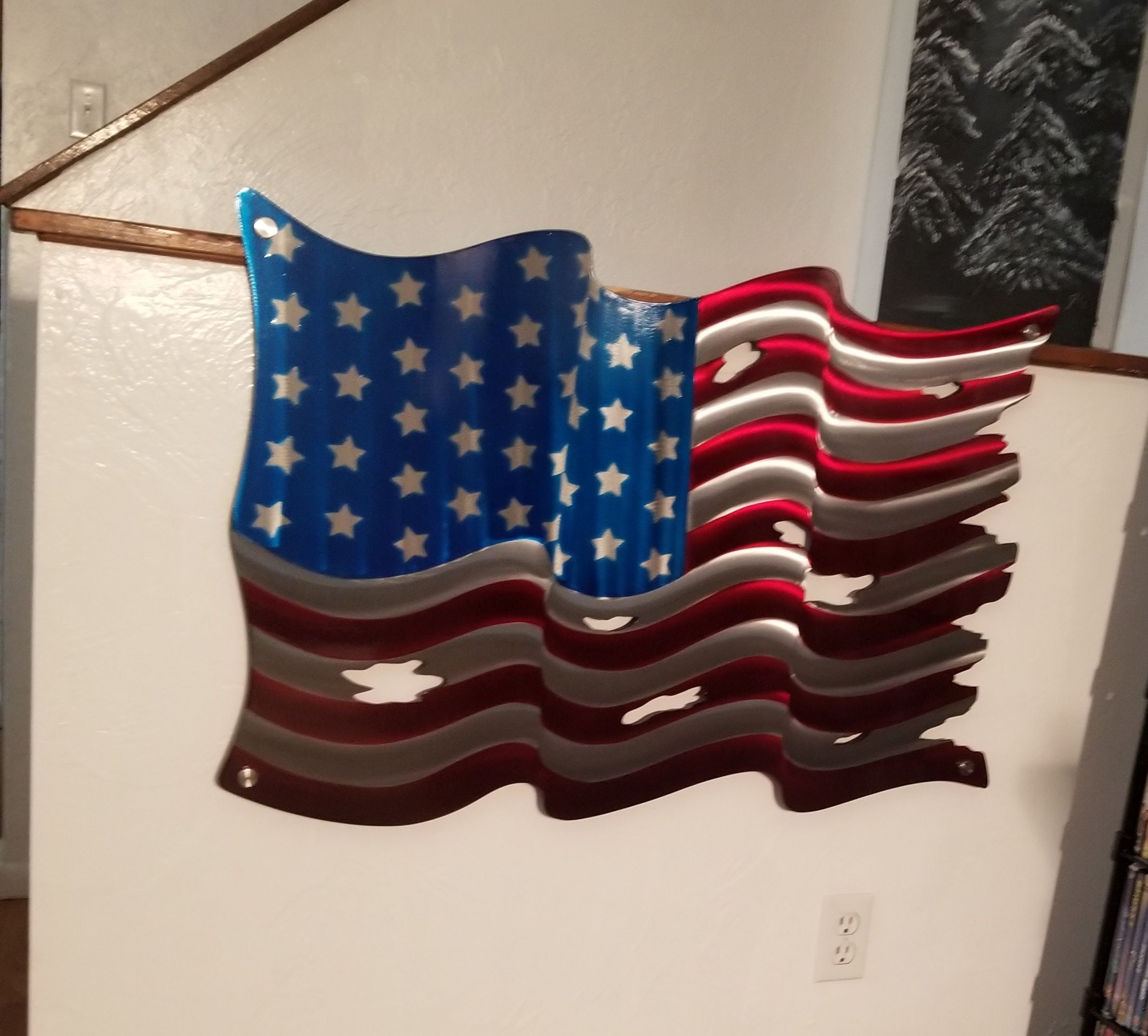 American Flag Star metal wall art plasma cut home decor gift idea 