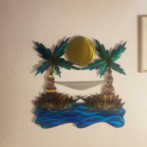 Tropical Beach unique home decor Palm Tree Metal wall art Sign, Palm Tree Scene Sign - Custom Weatherproof Door Hanger or Wall Art fun decor