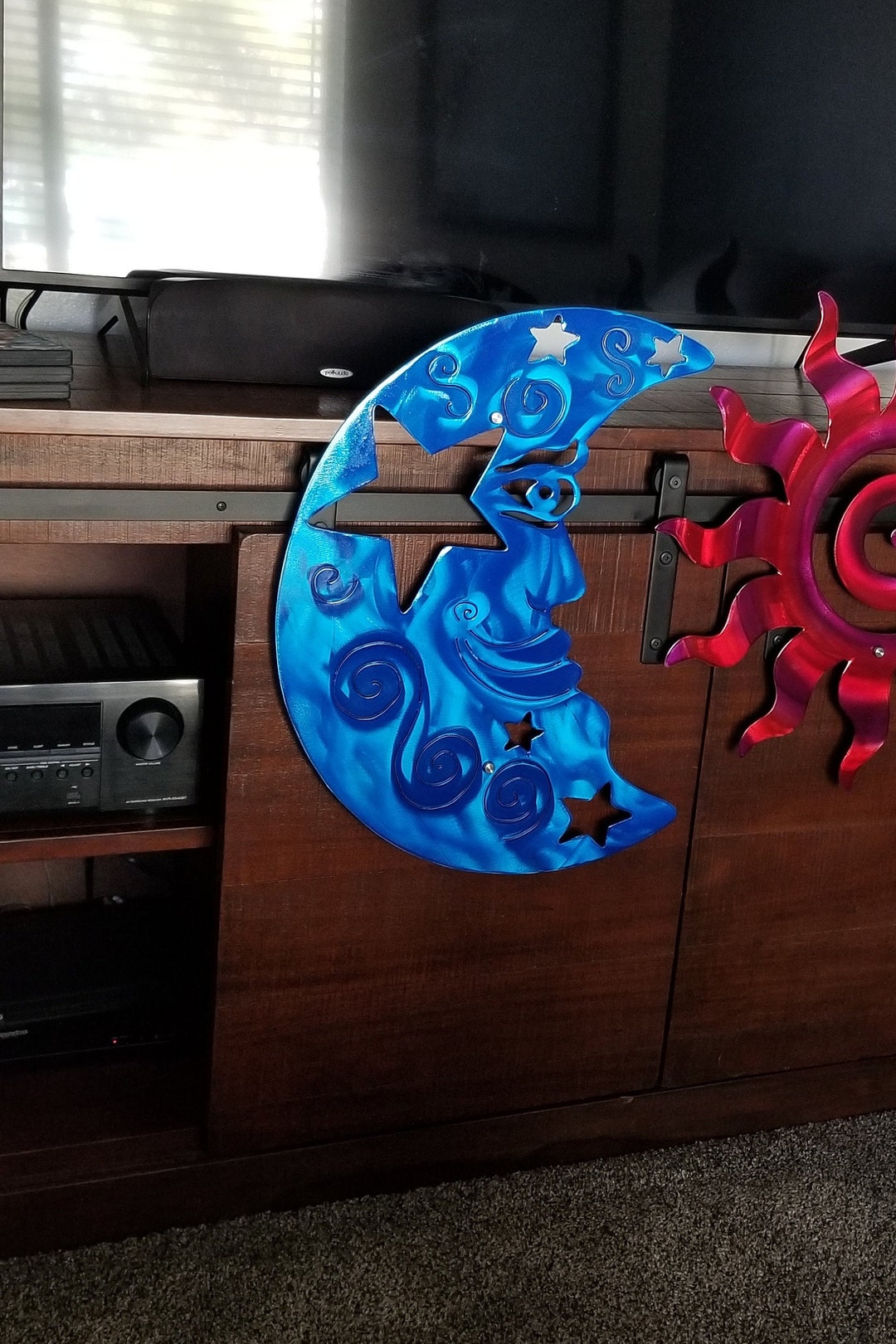 Moon Metal Wall Hanging Art Moon and Stars Large Artwork Plasma Cut ...