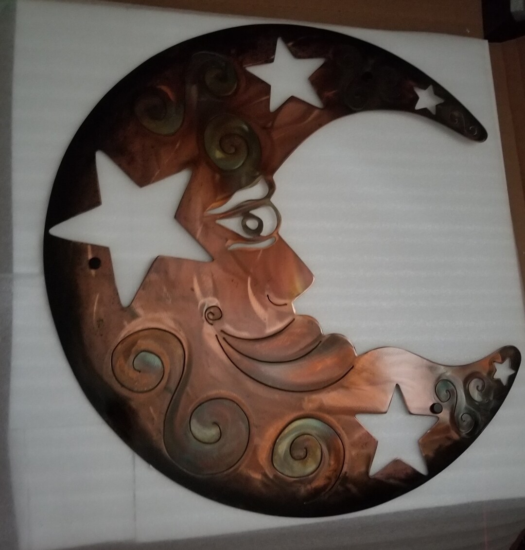 Moon Wall Decor Large Moon With Face Etsy Handmade Moon Metal Wall Art ...