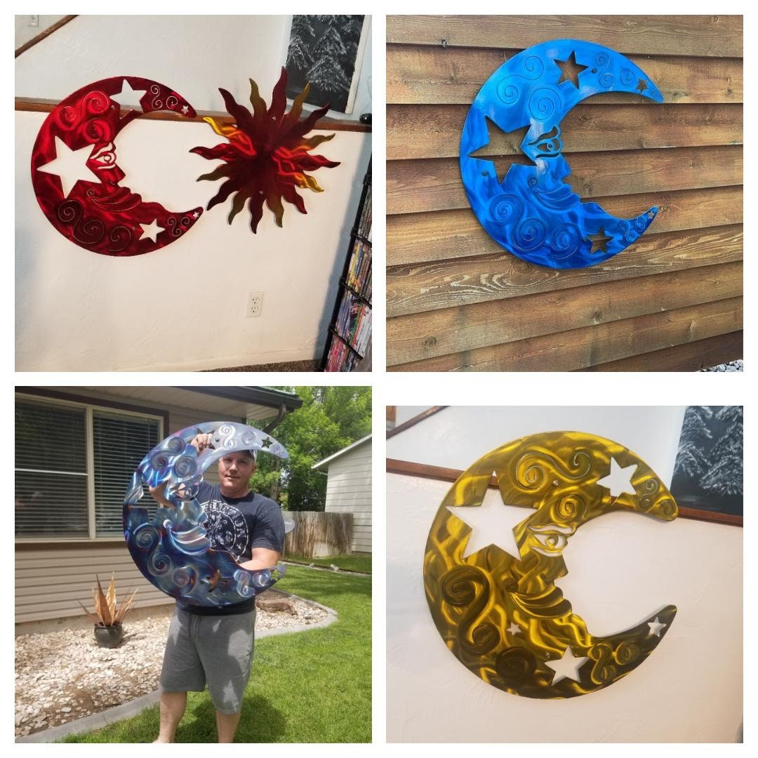 Metal Moon Wall Art Outdoor / Metal Wall Decor ETSY Large Moon Plasma Cut Garden Wall Art