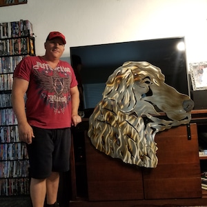 wall art dog large golden retriever 40&quot; wall hanging sculpture Etsy handmade- Custom metal art golden retriever portrait, pet loss gift dogs