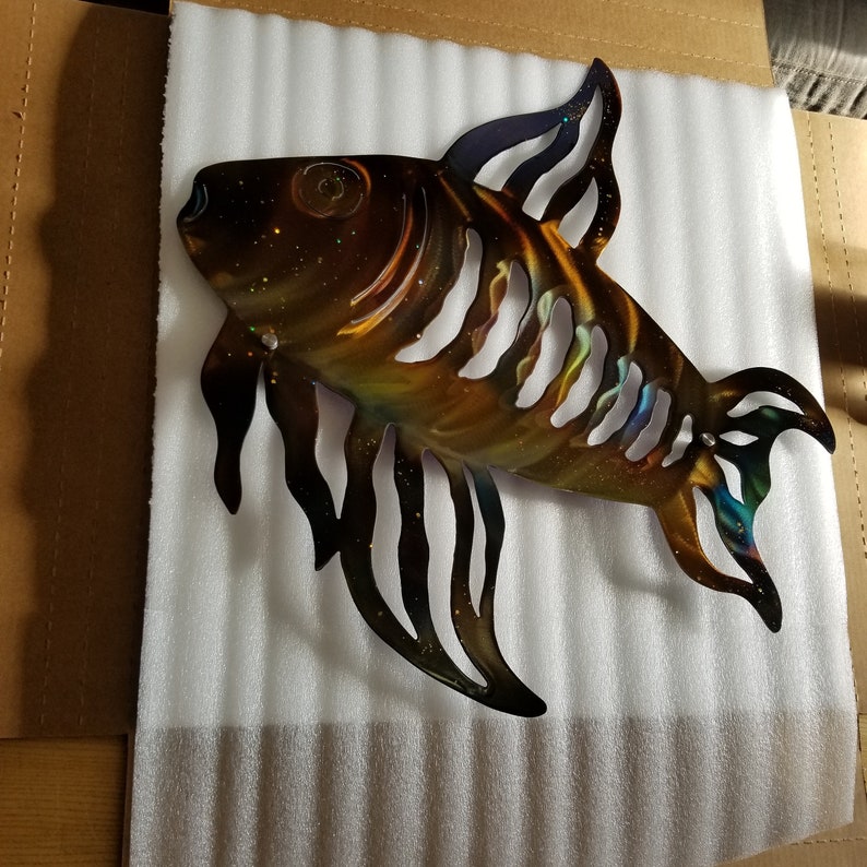 Metal Wall Art Angel Fish Outdoor Wall Decor Plasma Cut Fish Etsy