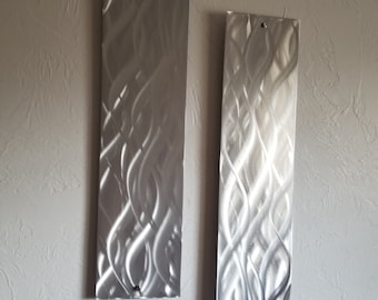 Modern Metal Wall Art panel set of 2 Painting abstract Home Decor, contemporary Interior silver wall art, unique kitchen and dining room