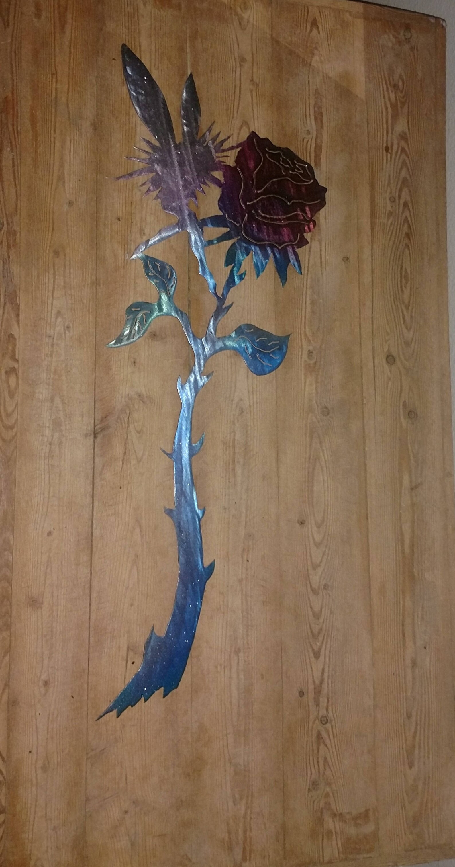 Metal rose wall art decor hand painted roses steel home Etsy