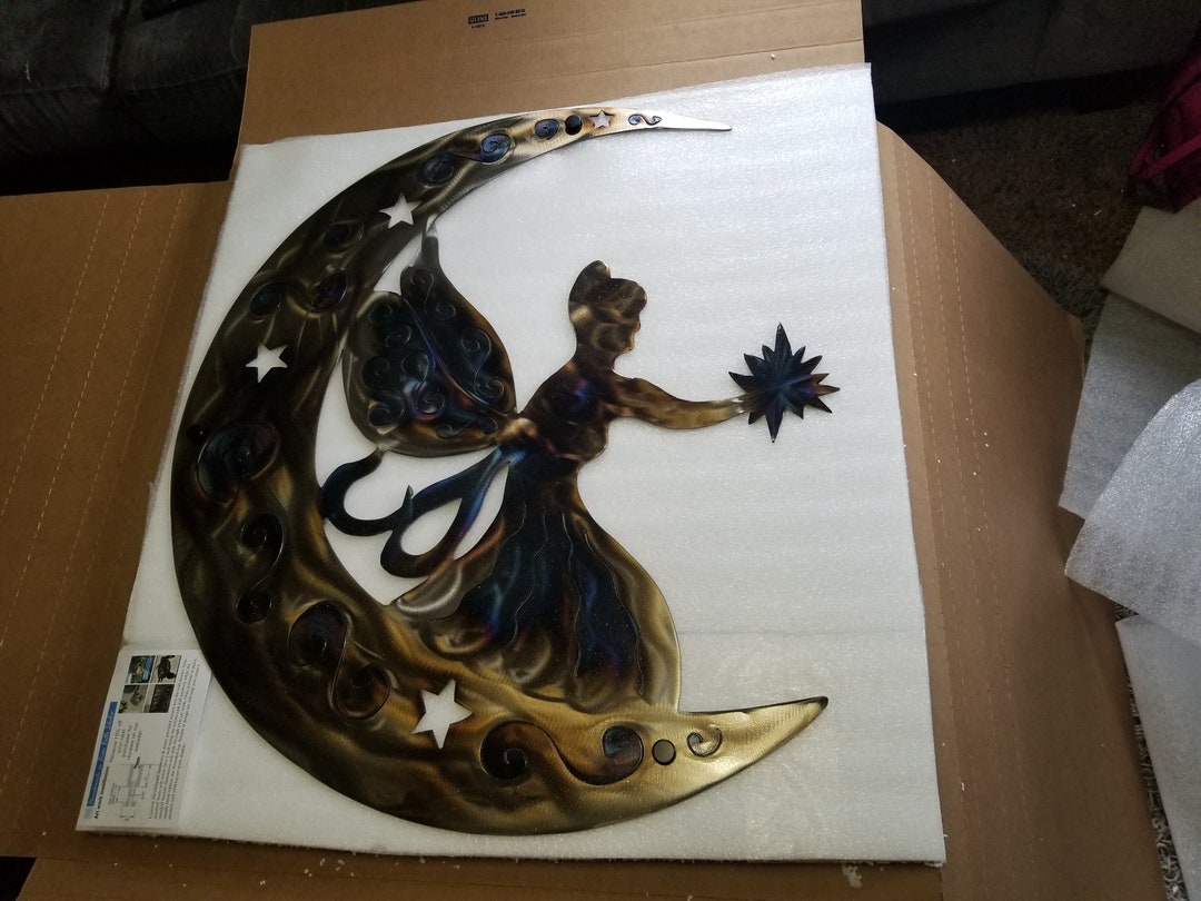 Metal Moon Wall Art Fairy Wall Decor Heat Patina Outdoor Steel Plasma ...