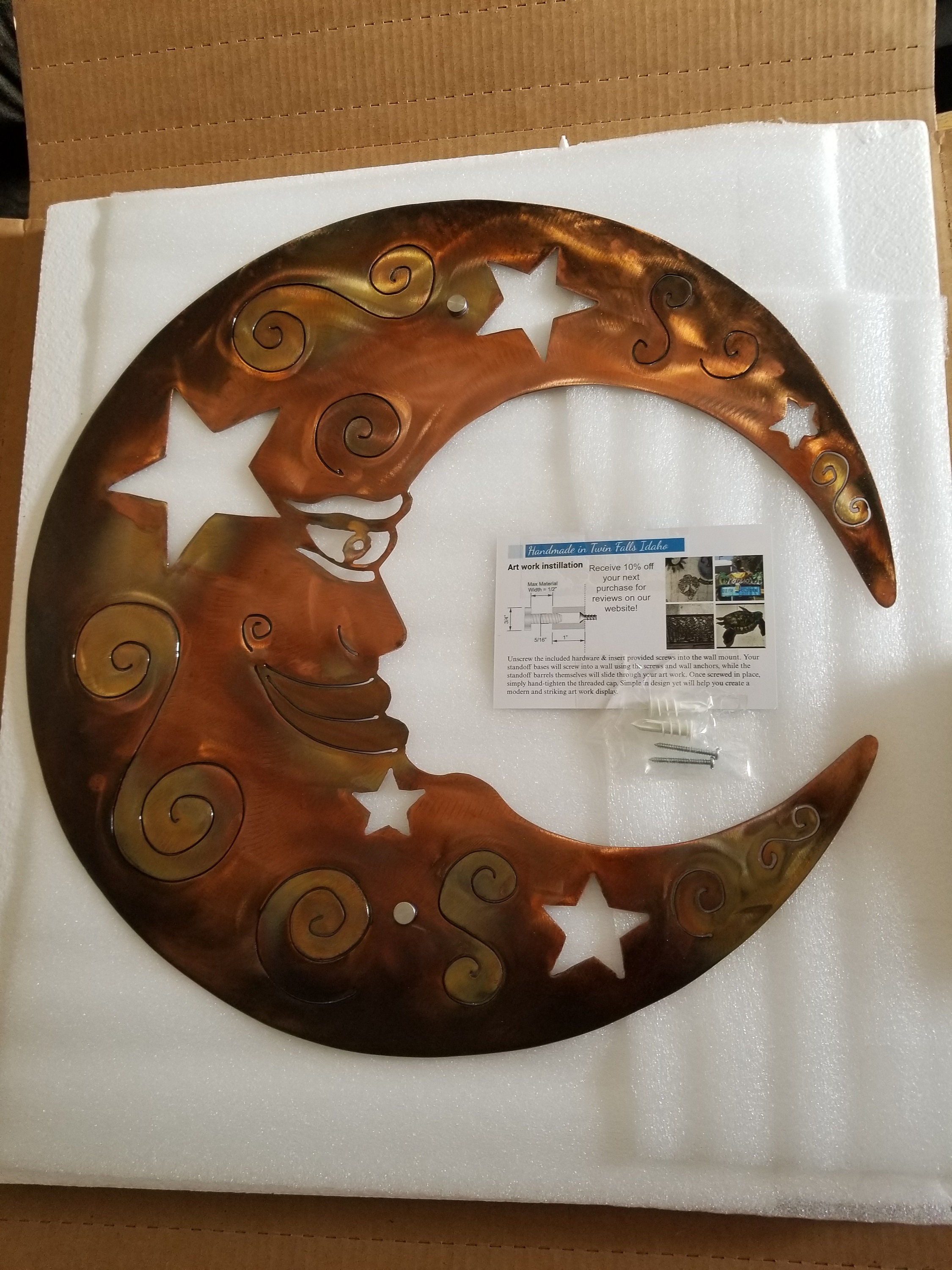 Moon metal art / large wall decor rustic moon and stars / Etsy