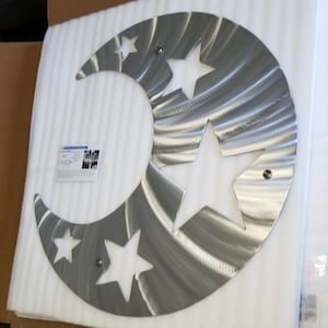 gran arte de pared de metal al aire libre Luna, luna creciente y estrellas cortadas con plasma Decoración de arte de pared de luna, diseño de interiores, regalos de navidad para su obra de arte