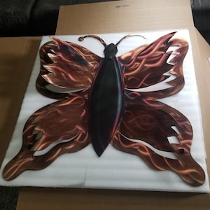Butterfly metal art Copper patina Wall Decor Hanging Metal Sculpture Art hand painted steel plasma cut garden decor patio, porch butterflies