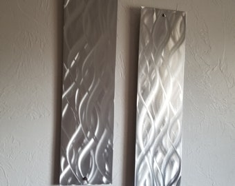 home decor metal panel set wall art ETSY handmade large abstract panels set of 2, modern silver wall art living room design, bedroom, USA