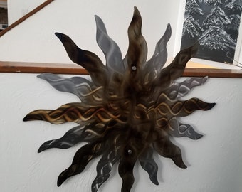 Metal sun wall art unique home decor Sun - Unique Sun - wacky sun Metal Wall Garden large Outdoor steel Decor Art