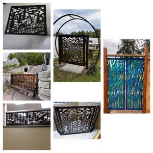 Jumbo gate Metal custom outdoor art handmade pedestrian garden gates,  driveway gate, staircase inserts nature scene trees original design