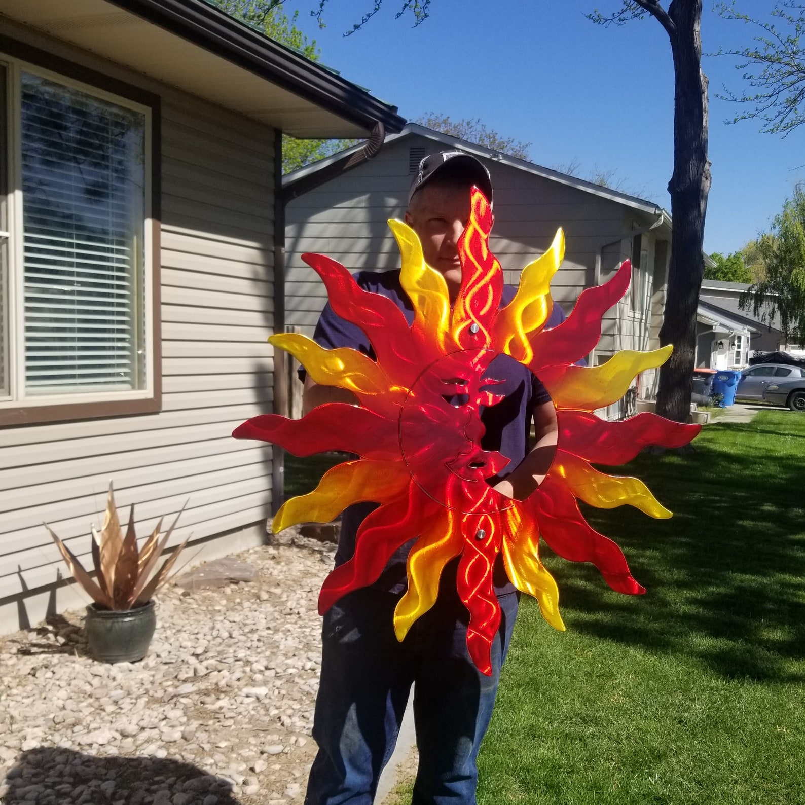 Metal Wall Sun Decor Large Outdoor Sun With Moon Wall Hanging Etsy