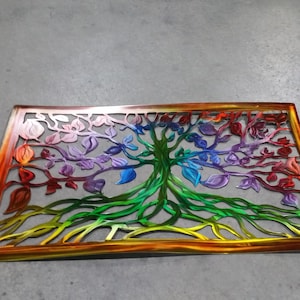 Árbol de la vida de arte de pared de metal grande Decoración de pared de arte interior / exterior Decoración de dormitorio Panel de metal Pintura hecha a mano patio cubierta porche patio decoración arte